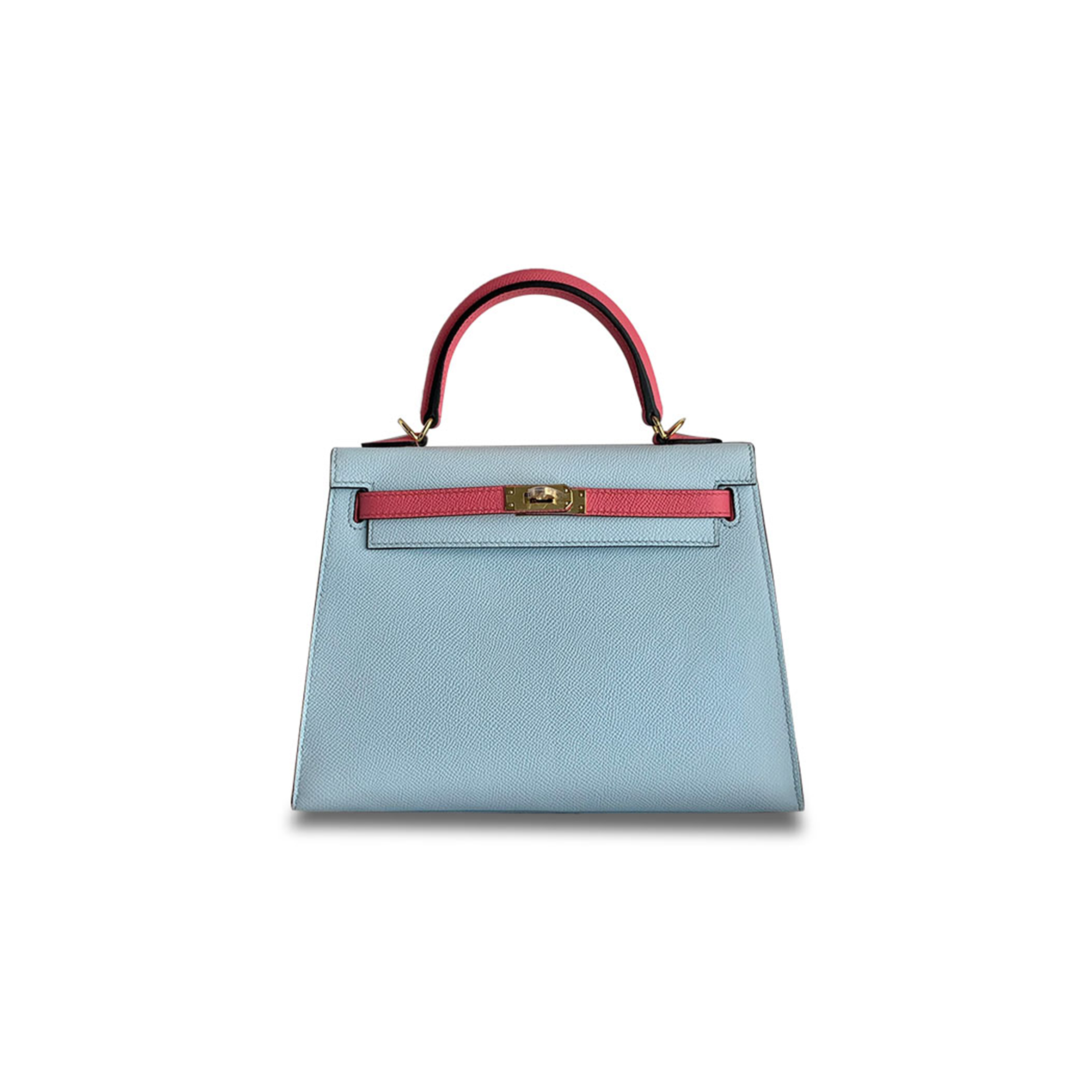 H**mes kelly 25 epsom holy grail blue lipstick pink gold buckle (25*17*7cm)